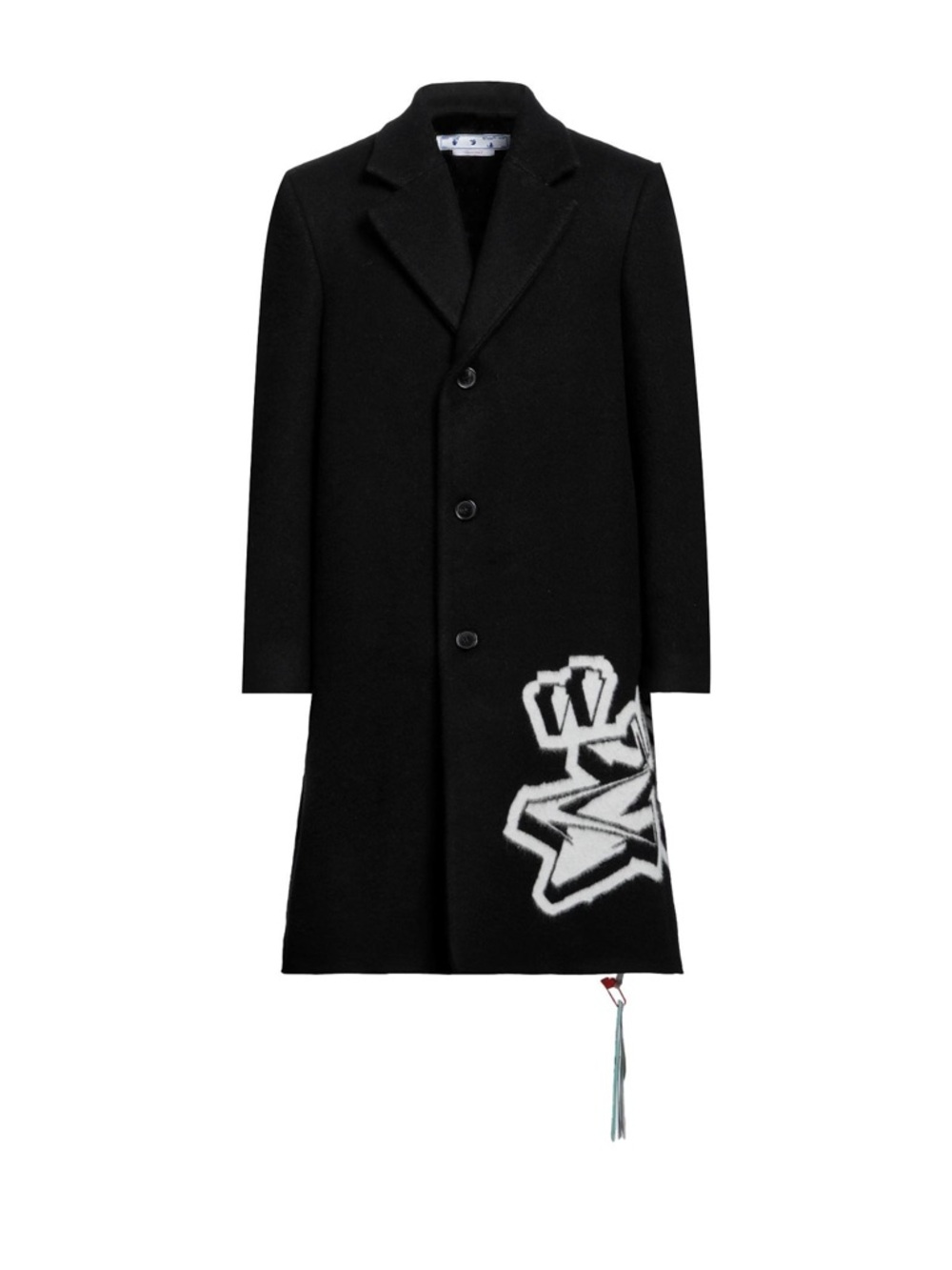 Off-White Black Wool Pea Coat with White Graphic